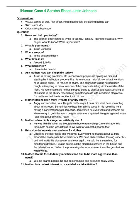 SOLUTION Ihuman Case 4 Scratch Sheet Justin Johnson Studypool