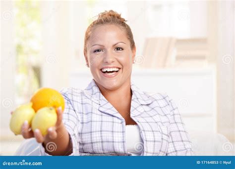 Portrait Of Young Woman Holding Lemons In Hand Stock Image Image Of