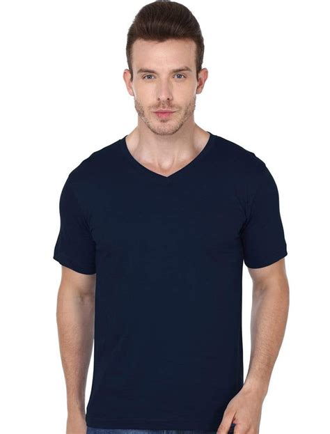 Mens V Neck Plain T Shirt Navy Blue Regular Fit Wolfattire