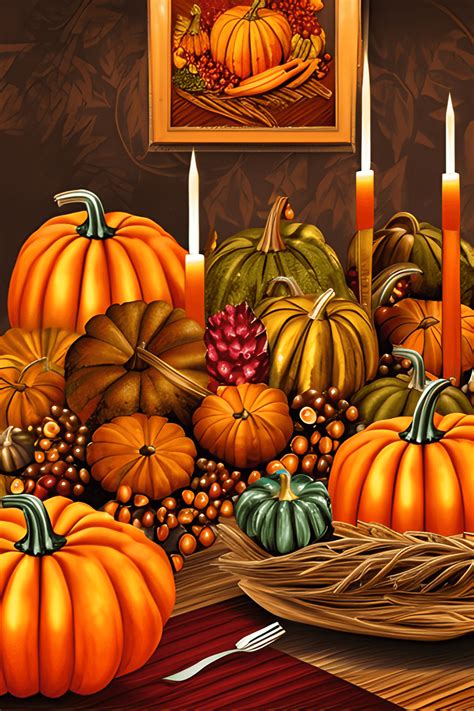 Thanksgiving Background Richly Decorated Harvest Table Set · Creative ...