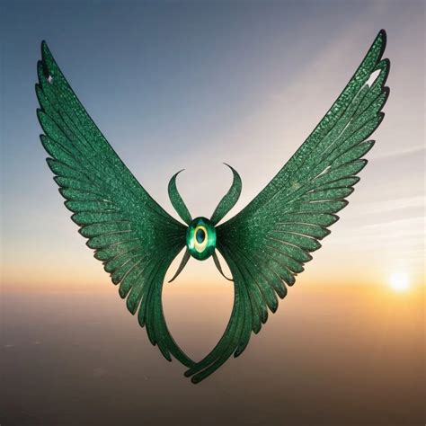 Giant Winged Ribbon Of Multiple Emerald Eyes In Flig