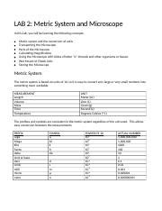 Lab Microscope And Metric System Accessible Handout Docx Lab