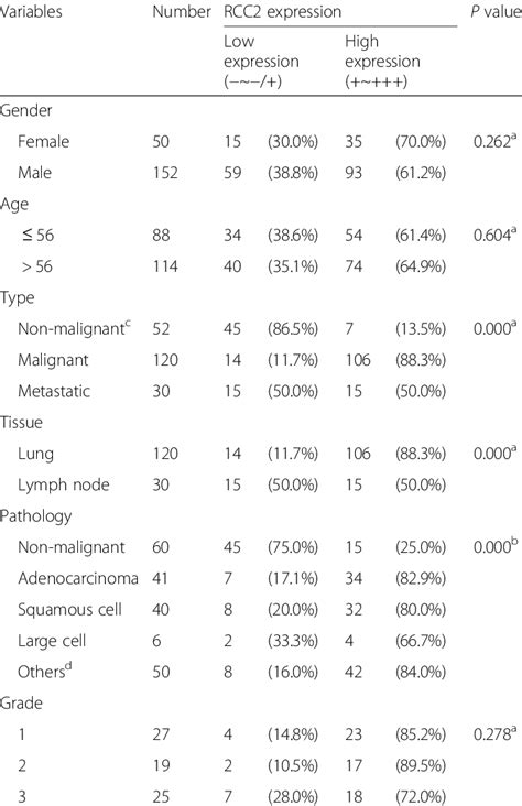 Correlation Between Rcc2 Expression And Clinicopathological Features In