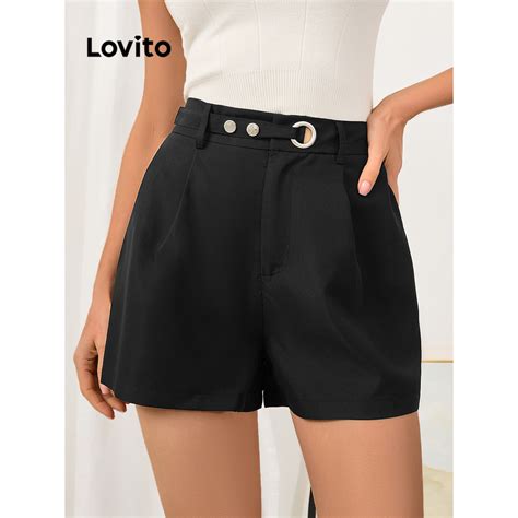 Lovito Shorts elegantes zíper frontal e botões de metal para roupas