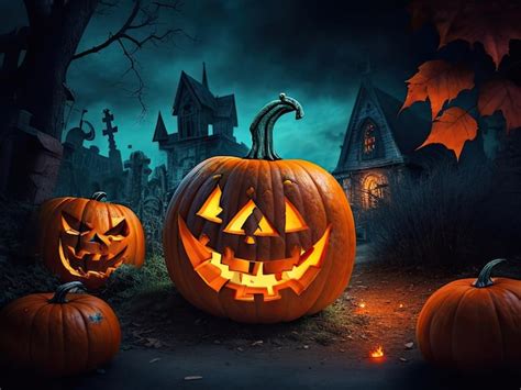 Premium Ai Image Halloween Pumpkins And Jack O Lanterns On Dark