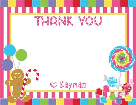 Candy Land Party Thank You Card Candy Land Birthday Etsy