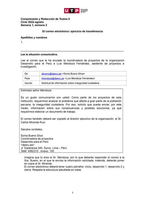 El correo electrónico ejercicio trabajo final Comprensión y Redacción