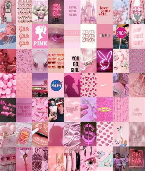 Rose Pink Wall Collage Kit Pink Aesthetic Wall Collage Boho Etsy