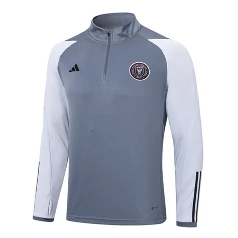 23 24 Miami Half Zipper Long Sleeved Grey Training Suit Soccer Jersey