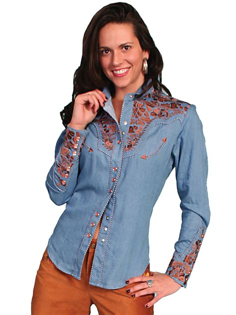 Pungo Ridge Scully Ladies Long Sleeve Shirt Wfloral Tooled