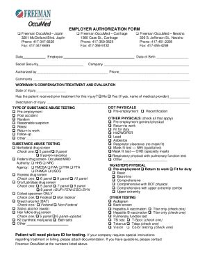 Fillable Online Employer Authorization Form Freeman Health System Fax