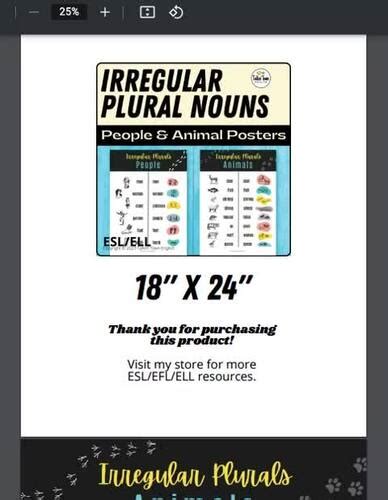 Irregular Plural Nouns Classroom Posters For People And Animals Esl Ela