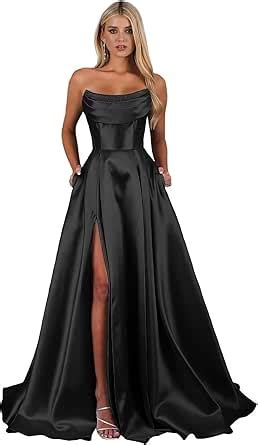 Fashionbride Strapless Satin Prom Dresses For Women A Line Formal