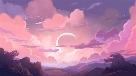 Premium Photo Anime Landscape With A Sunset And A Moon Generative Ai