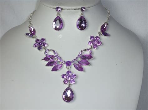 Purple Rhinestone Necklace And Earrings Set Wedding Bridal Etsy