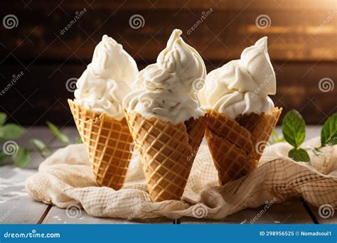 Vanilla Ice Cream In Waffle Cups Generative Ai Stock Image Image Of