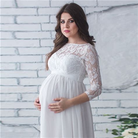 Puseky Maternity Dress Pregnancy Women Lace See Through Collar 3 4