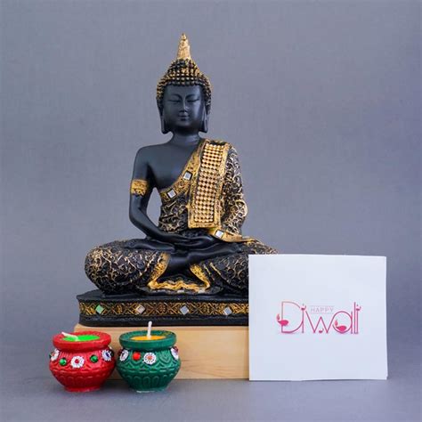 Send Buddha Statue With Diya N Basket For Corporate Diwali Gift Hamper