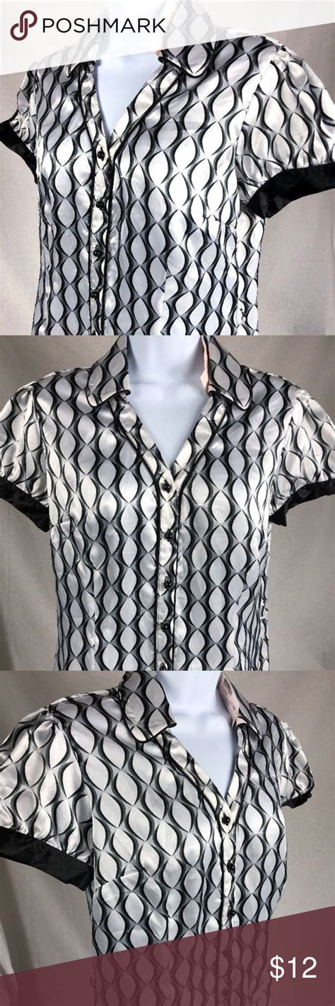 Dress Barn Black White Button Up Shirt Blouse Black And White