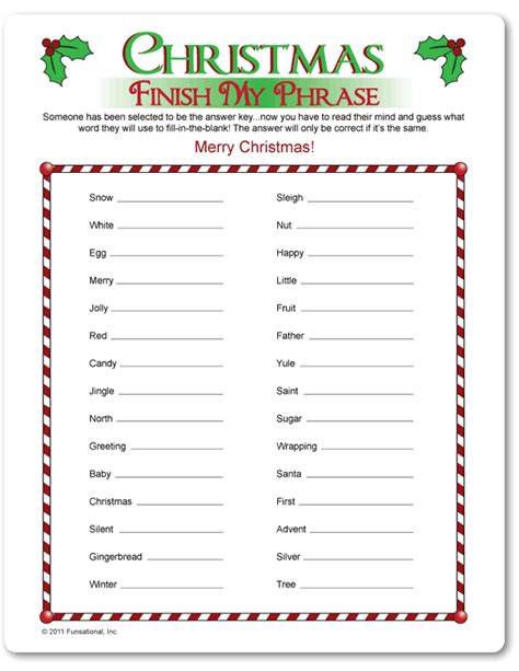 Printable Christmas Finish My Phrase Funsational Christmas