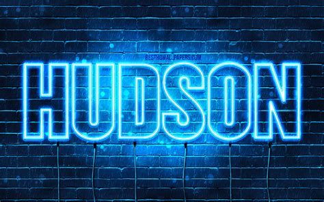 Hudson With Names Horizontal Text Hudson Name Blue Neon Lights With