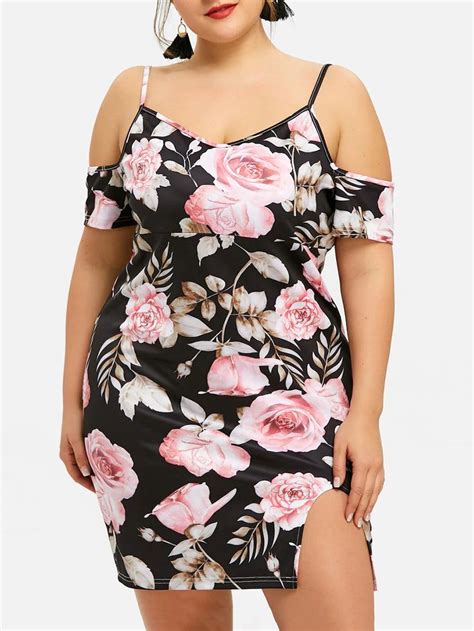 Spaghetti Strap Floral Plus Size Bodycon Dresses Spaghetti Strap Floral