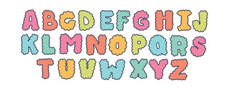 Colorful Doodle Alphabet Letters Set Cartoon Cute Bubble Font For