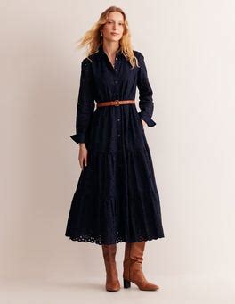 Flo Broderie Midi Shirt Dress Navy Boden Us