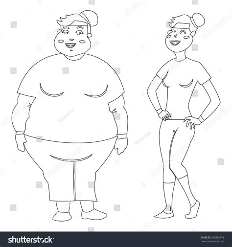 Coloring Book Page Fat Slim Woman Vetor Stock Livre De Direitos 520865548 Shutterstock