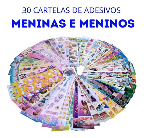 30 Cartelas Adesivo Infantil Sticker Temas Variados MercadoLivre