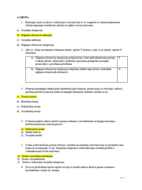 Inkluzivna Pedagogija Odgovori | PDF