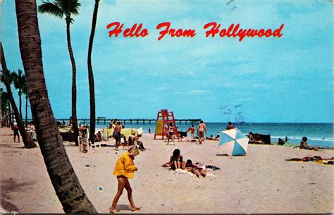 Postcard Hello From Hollywood Florida Atlantic Ocean Beach Sunbathers Psmrk 1977 Ebay