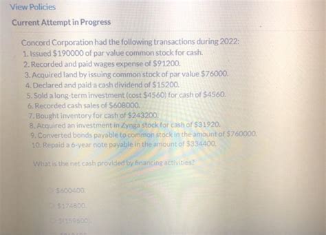 Solved View Policies Current Attempt In Progress Concord Chegg