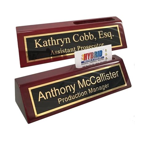 Desk Name Plate Personalized Engraved With Business Card Holder Name