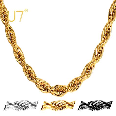 Collier en corde torsadée pour hommes chaîne Hip Hop couleur or en