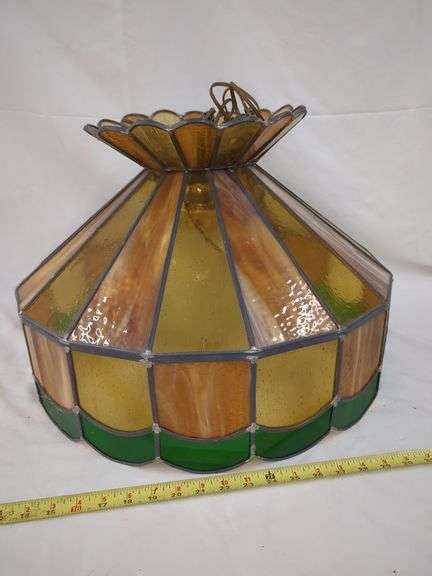 VINTAGE LEADED STAINED GLASS HANGING LIGHT FIXTURE Isabell Auction