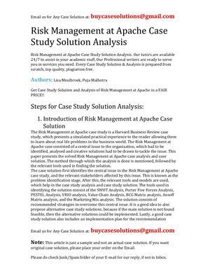 Calam O Risk Management At Apache Case Study Solution Analysis