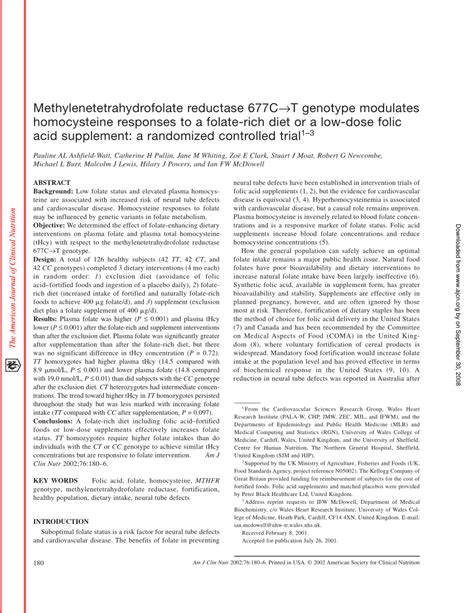 Pdf Methylenetetrahydrofolate Reductase Ct Genotype Modulates