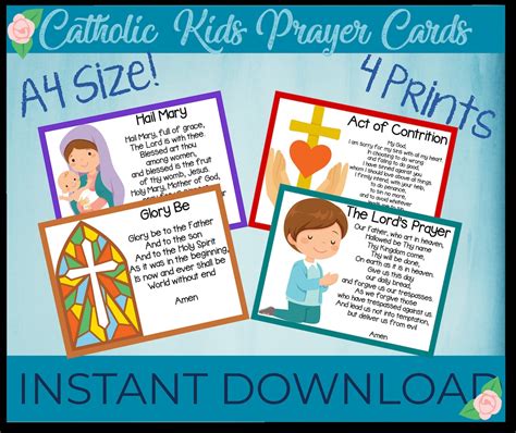 Catholic Kids Prayer Cards Printable Common Catholic Prayers Set of ...