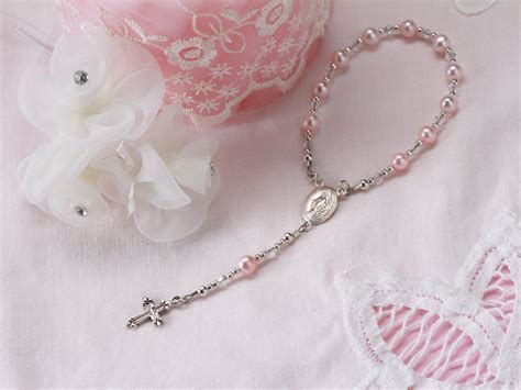 Sterling Silver Baby Rosary In Pink For Baptism T For Baby