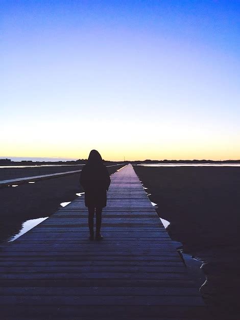 Premium Photo Silhouette Of People Standing On Boardwalk Against