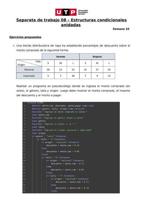 Separata Unidad Ejercicios De Algoritmos Realizados En Pseint