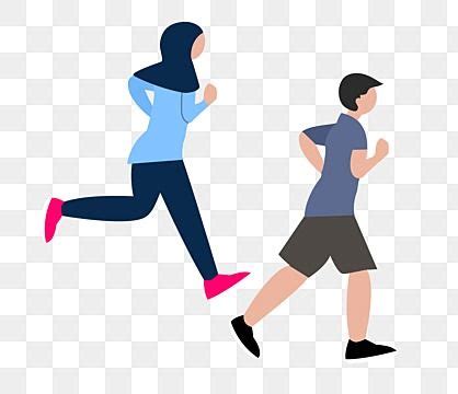 Hijab Wanita Dan Pria Joging Berlari Jogging Olahraga PNG Dan Vektor