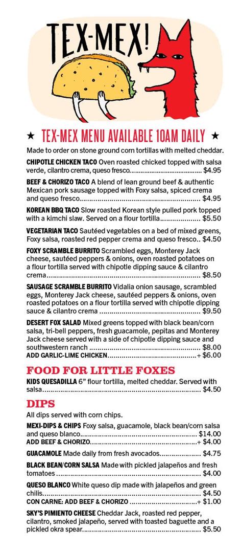 Menu — Foxy Loxy Cafe