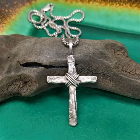 Mens Sterling Silver Tree Bark Cross Mens Silver Cross Etsy Uk