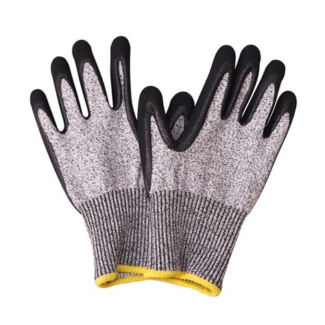 Safety Gloves Gmg Grey Anti Cut Hppe Shell Black Nitrile Sandy Coating