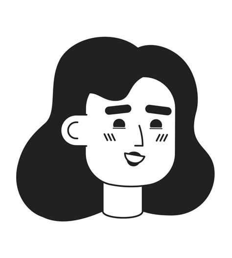 Happy caucasian young woman face monochrome flat linear character head ...