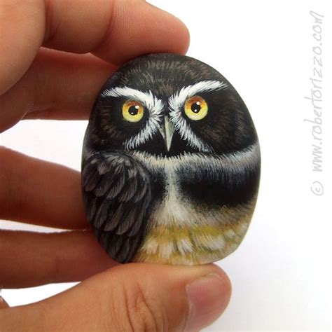 Original Hand Painted Stone Spectacled Rock Owl Small Etsy Rock