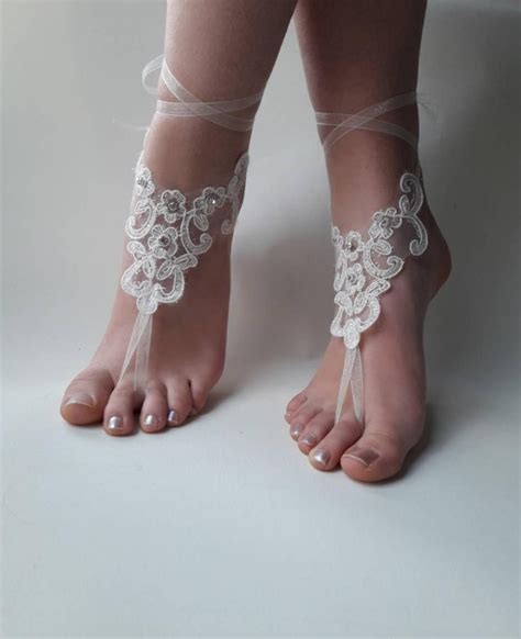 Ivory Barefoot Sandals Bridal Shoes Lace Sandals Wedding Etsy Lace