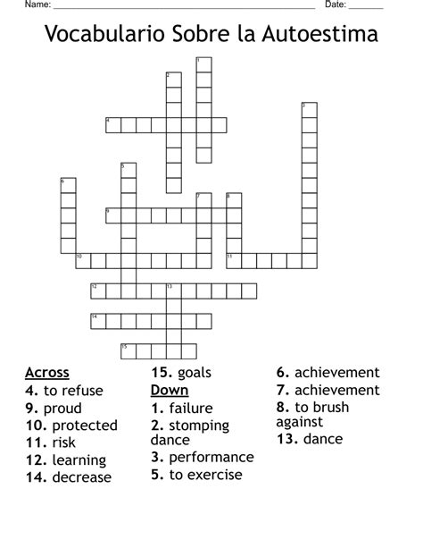 Vocabulario Sobre La Autoestima Crossword Wordmint